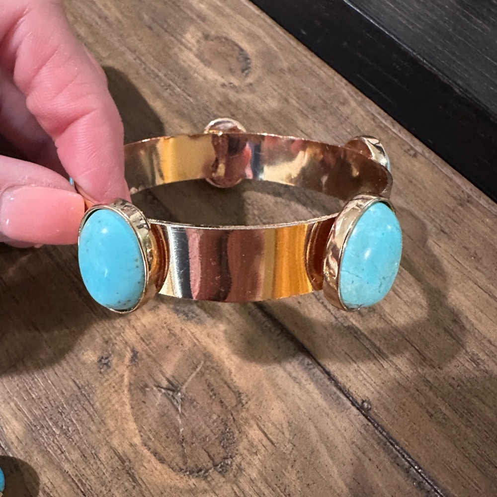 Gold and Blue Cuff Bracelet with Turquoise Stones